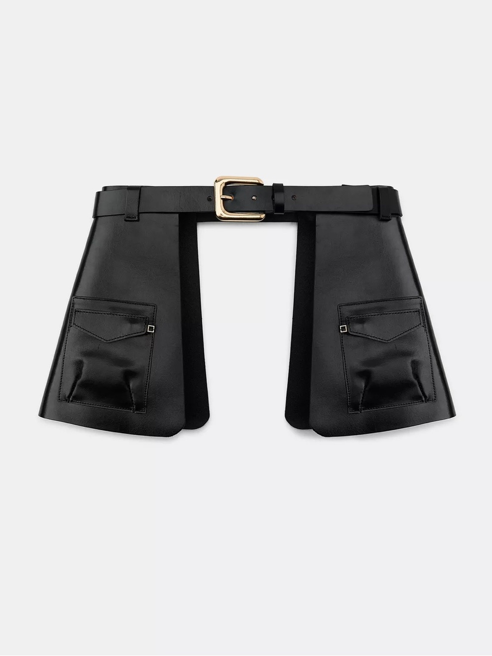 Zara Skirt Belt with Pockets Black 100% Leather Utility Hip Belt Gold Buckle
